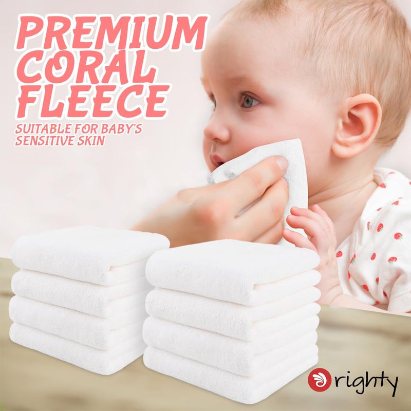 Orighty Burp Cloths for Baby 8 Pack - Super Soft & Absorbent Coral Fleece Baby Burp Cloth, 20x10 Inch Gentle Large Burping Rugs for Babies Sensitive Skin, Burping Cloths for Newborn Essential, White - Image 5